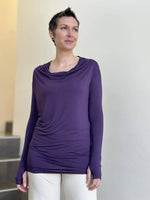 women's plant based rayon jersey lightweight long sleeve purple top with thumbholes #color_plum