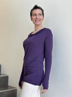 women's plant based rayon jersey lightweight long sleeve purple top with thumbholes #color_plum