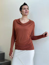 women's plant based rayon jersey lightweight long sleeve pumpkin orange top with thumbholes #color_copper