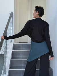 women's plant based rayon jersey loose fit black dolman sleeve shrug with thumbholes #color_black