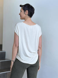 caraucci plant-based rayon jersey lightweight cream unstructured cap sleeve tee #color_cream