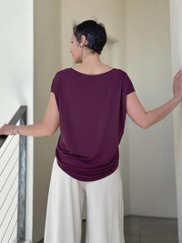 caraucci plant-based rayon jersey lightweight purple unstructured cap sleeve tee #color_jam