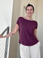 caraucci plant-based rayon jersey lightweight purple unstructured cap sleeve tee #color_jam