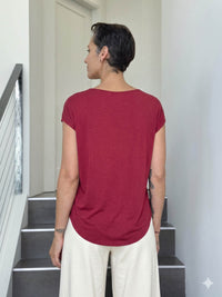 caraucci plant-based rayon jersey lightweight scarlet red unstructured cap sleeve tee #color_scarlet