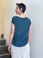 caraucci plant-based rayon jersey lightweight teal blue unstructured cap sleeve tee #color_teal