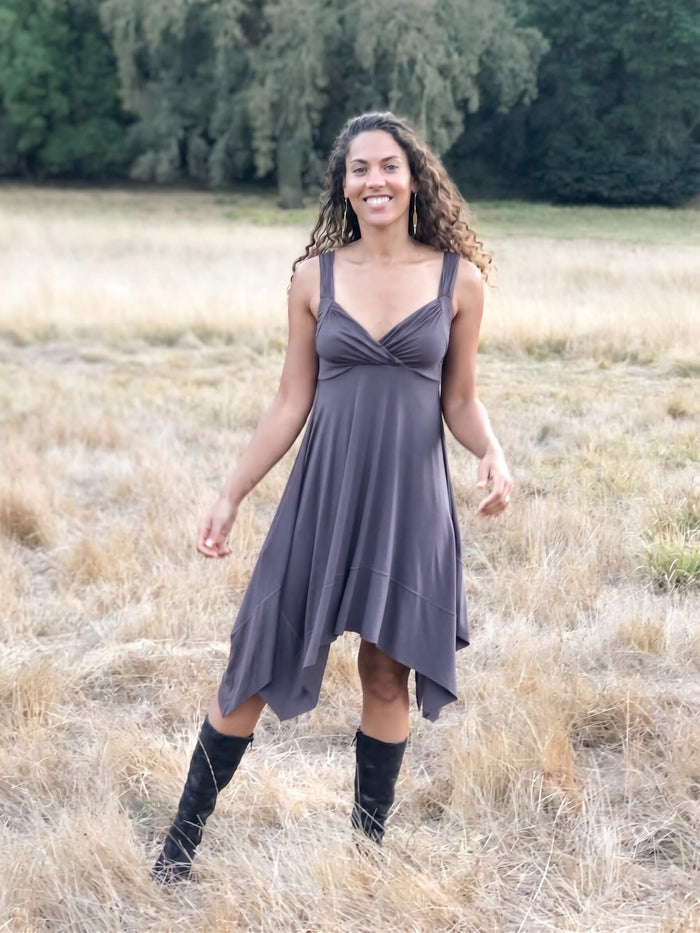 caraucci women's plant based rayon jersey sweetheart steel grey midi dress #color_steel