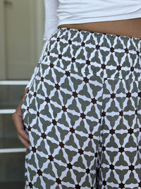 caraucci wide leg flow pants in mosaic stone print – rayon voile wide leg pants with soft drape