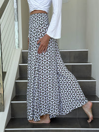 caraucci wide leg flow pants in mosaic stone print – rayon voile wide leg pants with soft drape
