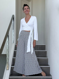 caraucci wide leg flow pants in mosaic stone print – rayon voile wide leg pants with soft drape