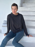 caraucci bamboo cotton fleece black dolman sleeve pullover sweatshirt #color_black