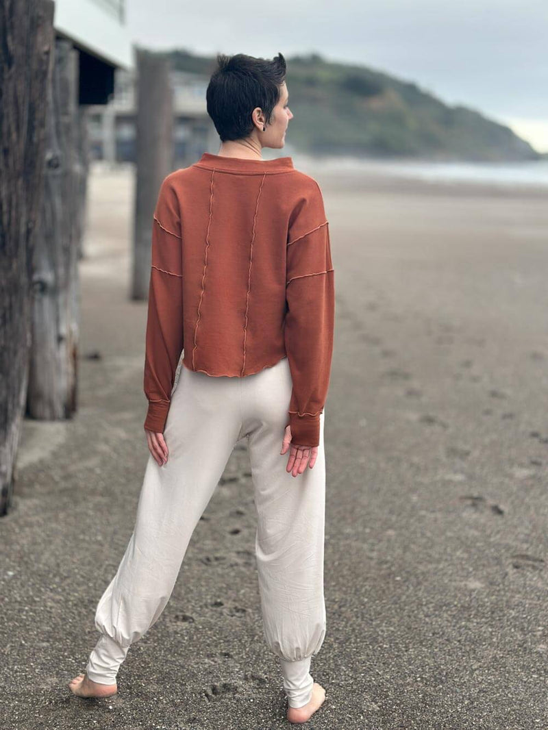 caraucci bamboo cotton fleece orange dolman sleeve pullover sweatshirt #color_copper