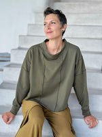 caraucci bamboo cotton fleece green dolman sleeve pullover sweatshirt #color_forest
