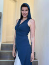 women's plant based rayon jersey one size adjustable hooded navy blue ninja wrap vest or top #color_navy