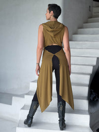 women's plant based rayon jersey one size adjustable hooded gold brass color wrap vest or top #color_brass