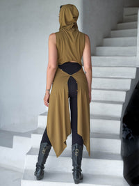 women's plant based rayon jersey one size adjustable hooded gold brass color wrap vest or top #color_brass