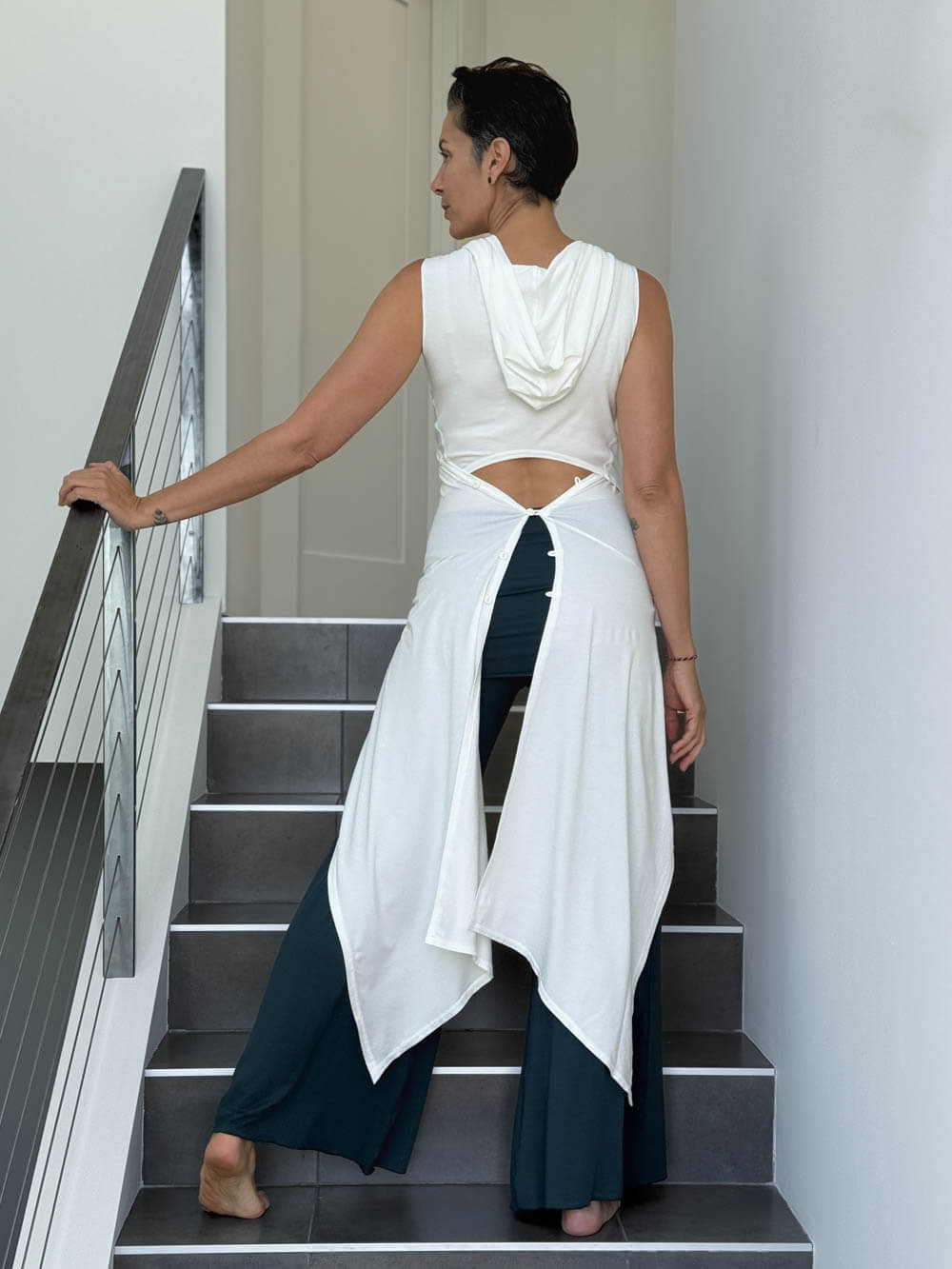 women's stretchy rayon jersey adjustable hooded white ninja wrap vest or top #color_off-white