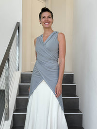 caraucci one size adjustable hooded light grey wrap vest or top #color_stone