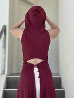 women's plant based rayon jersey one size adjustable hooded maroon ninja wrap vest or top #color_wine