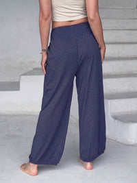 caraucci navy blue smocked waist cotton jogger pants with side pockets #color_midnight