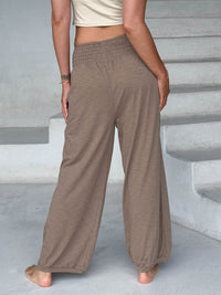 caraucci tan smocked waist cotton jogger pants with side pockets #color_sahara