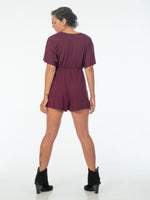womens loose fit natural jersey purple one piece shortsie romper #color_jam