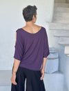 caraucci loose one size peekaboo shoulder short sleeve purple top #color_plum
