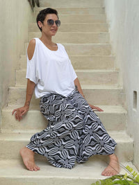 caraucci loose one size peekaboo shoulder short sleeve white top #color_white