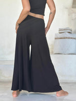 caraucci high waisted black wide leg flare pants with side pockets #color_black