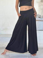 caraucci high waisted black wide leg flare pants with side pockets #color_black