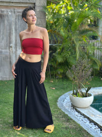 caraucci high waisted black wide leg flare pants with side pockets #color_black