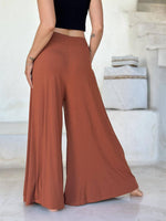 caraucci high waisted orange wide leg flare pants with side pockets #color_copper