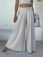 caraucci high waisted wide leg cream flare pants with side pockets #color_cream