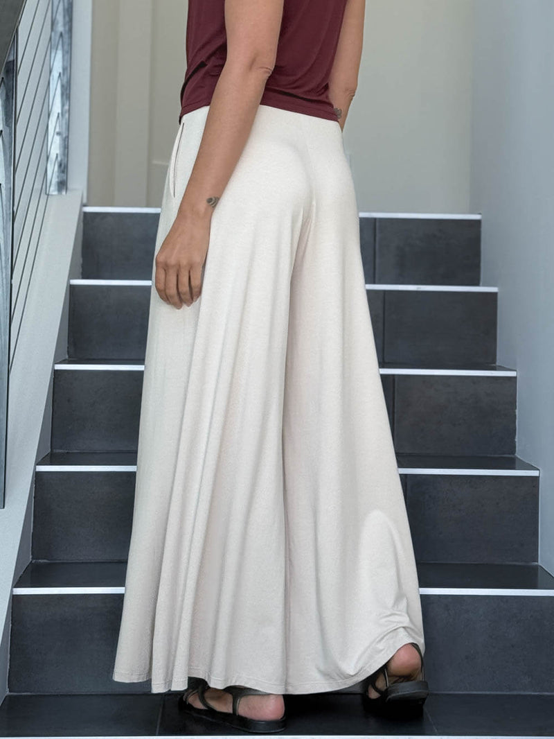 caraucci high waisted wide leg cream flare pants with side pockets #color_cream