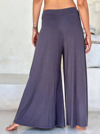 caraucci high waisted steel grey wide leg flare pants with side pockets #color_steel