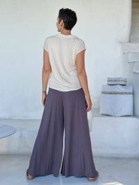 caraucci high waisted steel grey wide leg flare pants with side pockets #color_steel