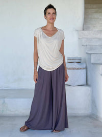 caraucci high waisted steel grey wide leg flare pants with side pockets #color_steel