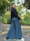 caraucci high waisted teal blue wide leg flare pants with side pockets #color_teal