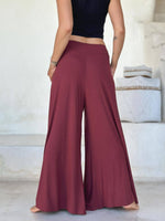 caraucci high waisted wide leg maroon flare pants with side pockets #color_wine