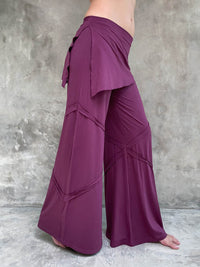 women's natural rayon jersey skirt-over purple wide leg pants with raised diagonal stitching #color_jam