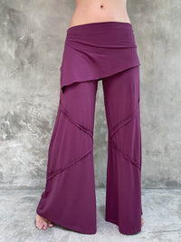 women's natural rayon jersey skirt-over purple wide leg pants with raised diagonal stitching #color_jam