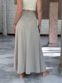 caraucci soft stone neutral cotton smocked waist full maxi skirt with pockets #color_sahara