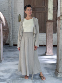 caraucci soft stone neutral cotton smocked waist full maxi skirt with pockets #color_sahara