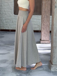 caraucci soft stone neutral cotton smocked waist full maxi skirt with pockets #color_sahara