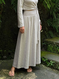 caraucci soft stone neutral cotton smocked waist full maxi skirt with pockets #color_sahara