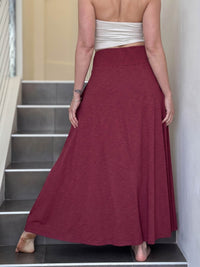 caraucci crimson red cotton smocked waist full maxi skirt with pockets #color_crimson