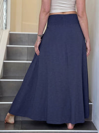 caraucci midnight blue cotton smocked waist full maxi skirt with pockets #color_midnight