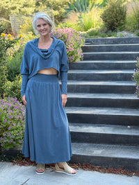 caraucci blue cotton smocked waist pocket skirt #color_pacific