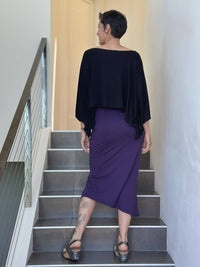 caraucci purple ruched waist midi slit skirt #color_plum