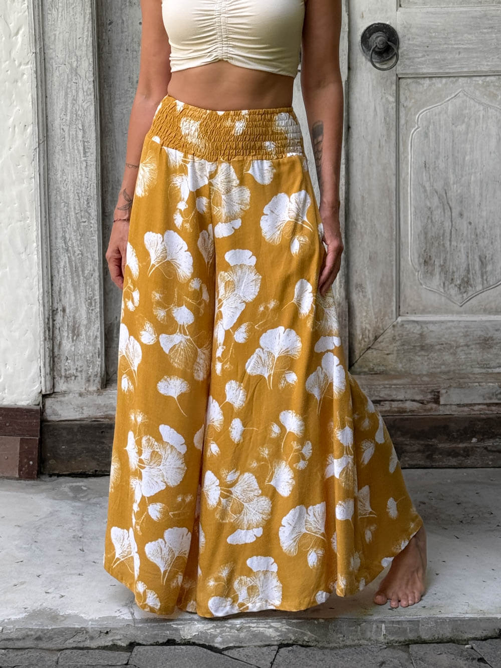 Ginkgo Print Wide Leg Flow Pant