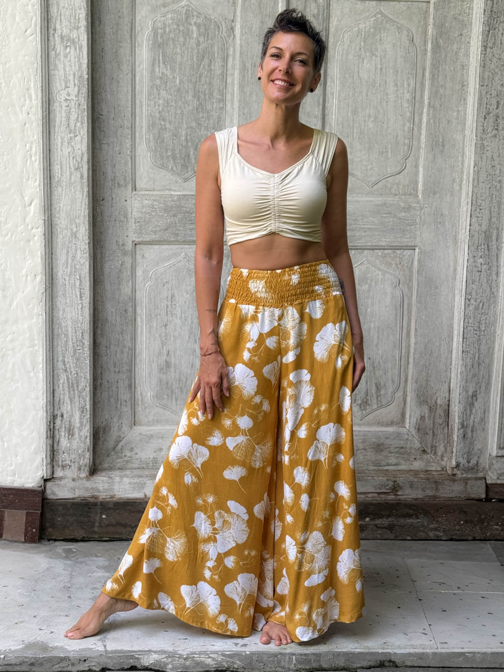 Ginkgo Print Wide Leg Flow Pant